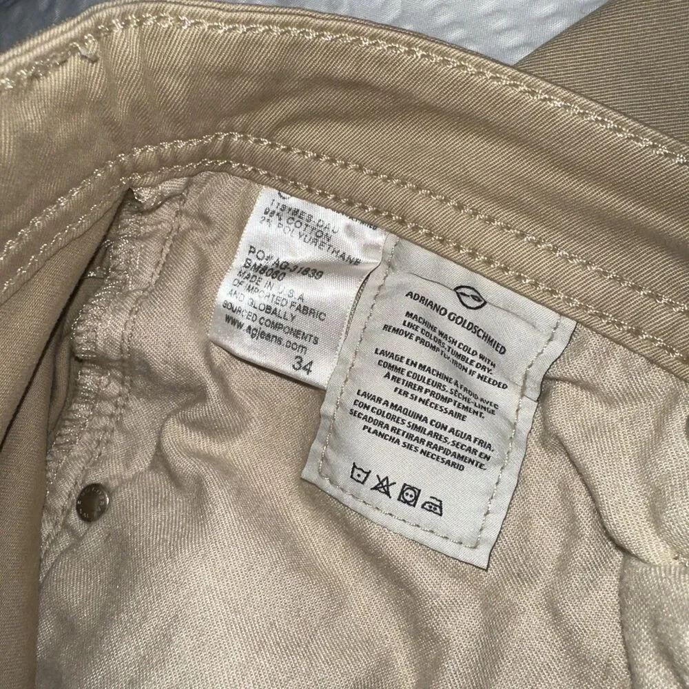 AG Adriano Goldschmied The Marchbox Jeans Mens 34x34 Khaki Tailored Leg Denim